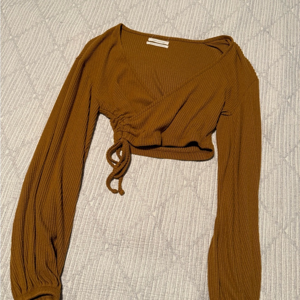 Urban Outfitters Brown Ruched Wrap Crop Top